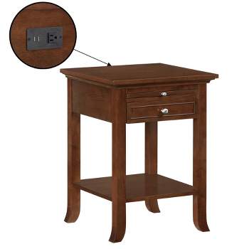 Breighton Home American Heritage Logan Single Drawer End Table with Charging Station and Pull-Out Shelf Espresso