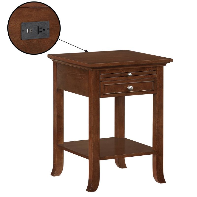 Breighton Home American Heritage Logan Single Drawer End Table with Charging Station and Pull-Out Shelf Espresso, 1 of 8