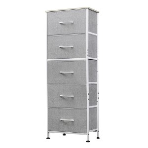 5-Drawer Tall Fabric Dresser with Wood Top, Storage Organizer Chest for Bedroom, Closet, Hallway, Sturdy Steel Frame - 1 of 4