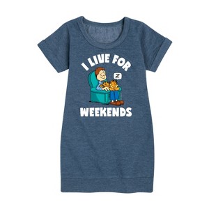 - Garfield - I Live For Weekends Graphic Short Sleeve Fleece Dress - 1 of 4