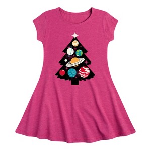 Girls' - Instant Message - Space Tree Christmas Fit & Flair Cap Sleeve Graphic Dress - 1 of 4