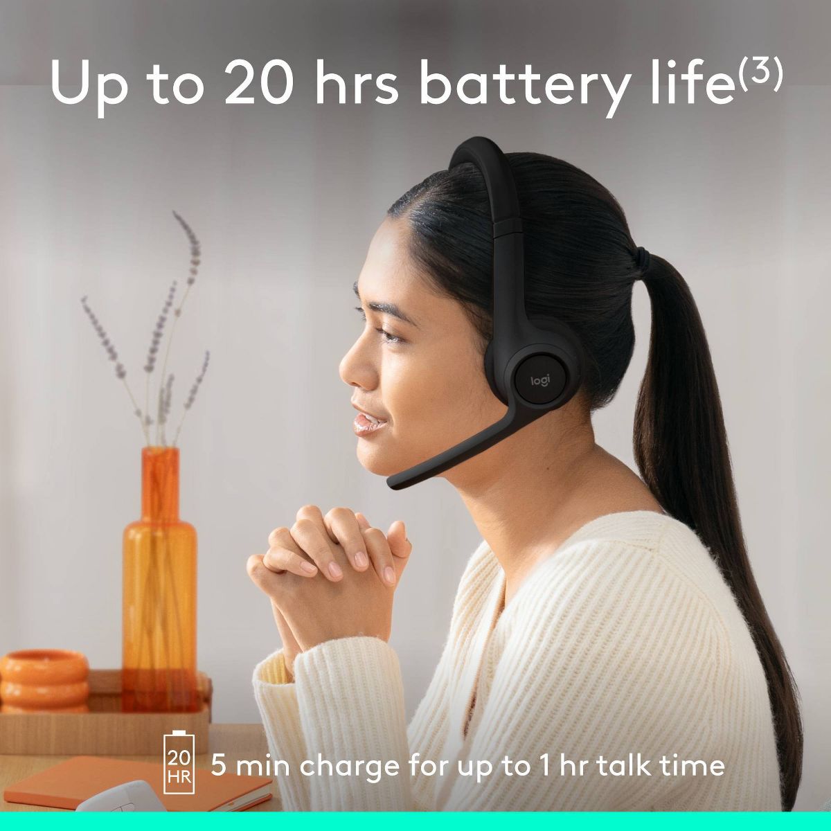 Logitech Zone 300 Bluetooth Wireless Headset - Black: Hands-Free, Multi-Pairing, USB-C - thumbnail 5