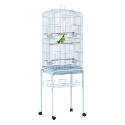 PawHut 60" Metal Indoor Bird Cage Starter Kit With Detachable Rolling Stand, Storage Basket, And Accessories