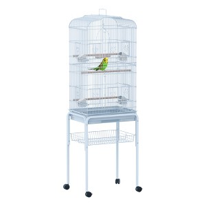 PawHut 60" Metal Indoor Bird Cage Starter Kit With Detachable Rolling Stand, Storage Basket, And Accessories - 1 of 4
