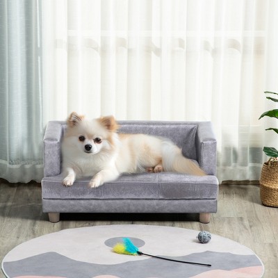 Small Gray Faux Leather and Fuzzy Dog Sofa Bed