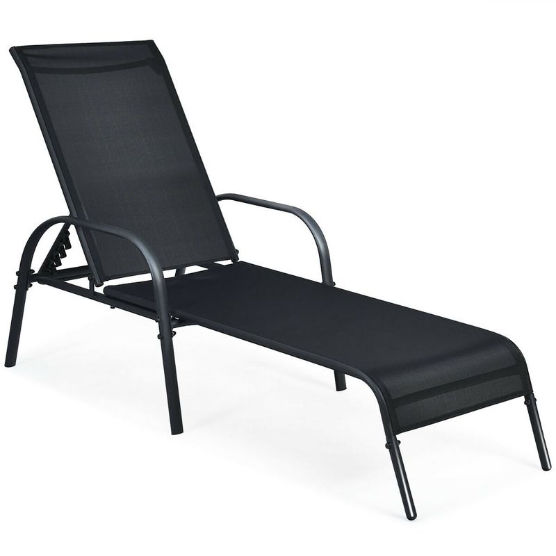 Costway Patio Chaise Lounge Outdoor Folding Recliner Chair w/ Adjustable Backrest Black, 2 of 11