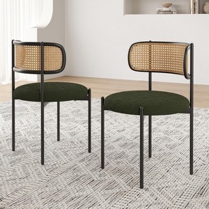 Modern Upholstered Dining Chairs Set of 2 Rattan Back Dining Room Chairs Accent Kitchen Chairs with Metal Legs Light Gray - 1 of 4
