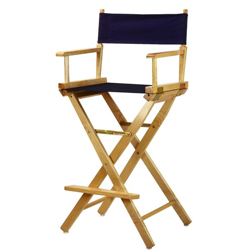 Bar-Height Director's Chair - Natural Frame, Blue Canvas, Blue Blue