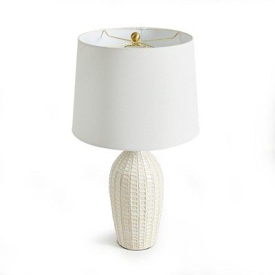 Plum & Post 24.5" Nadia 100W White Modern Premium Ceramic Lamp w/ Fabric Shade