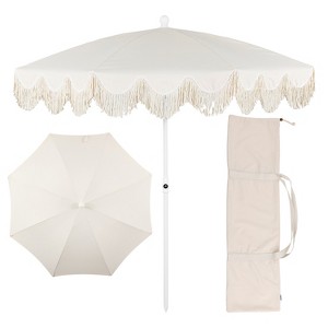 JONATHAN Y Mariner 6.5 ft. Fringe Tassel Beach Umbrella w/ Tilt,Wind Vent,UV Protection,Carry Bag - 1 of 4