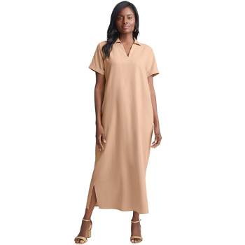 Jessica London Women's Plus Size Linen Short Sleeve Maxi Dress