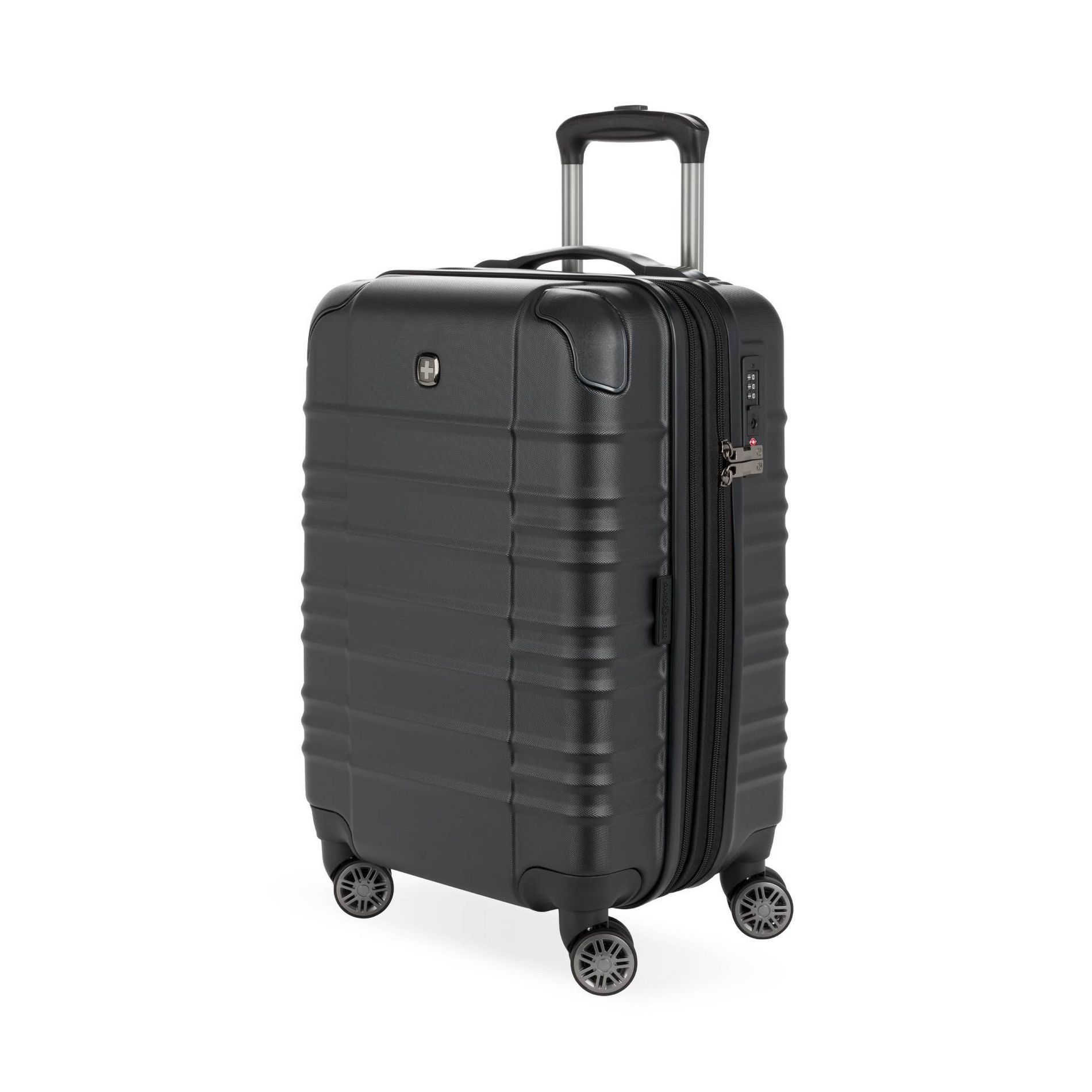 SWISSGEAR Cascade II Hardside Carry On Spinner Suitcase - Black: 8-Wheel, Telescoping Handle, Tear-Resistant