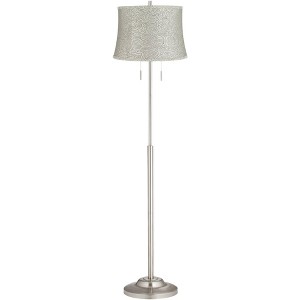 360 Lighting Abba Modern 65" Tall Standing Floor Lamp Skinny Pole Twin Pull Chain Silver Metal Brushed Steel Finish Bedroom Drum Newlin Cream Shade - 1 of 4