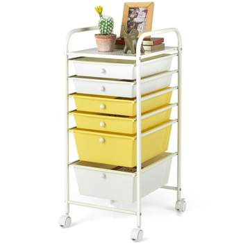 Tangkula 6 Drawer Scrapbook Paper Organizer Rolling Storage Cart for Office School Yellow