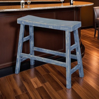 Royal Hampton 33 Inch Bar Height Bench with Trestle Legs and Footrests, Mahogany Wood