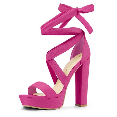 Allegra K Women's Lace Up Platform Block Heel Sandals Hot Pink 8 : Target