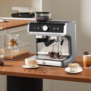 Acekool 20 Bar Espresso Machine, Conical Burr Grinder & Steam Wand, PID Control, 95oz Water Tank, Stainless Steel, Latte & Cappuccino, Silver Gray - 1 of 4