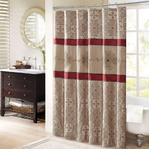 PAGED Jacquard Embroidery Shower Curtain, 72x72" Color-Blocked Medallion Design Shower Curtain, Polyoni Fabric Curtain for Bathroom - 1 of 4