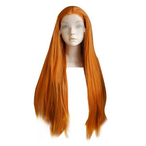Unique Bargains Women Long Straight Synthetic Fibre Hair Lace Front Wigs with Wig Cap 24" 1PC - 1 of 4