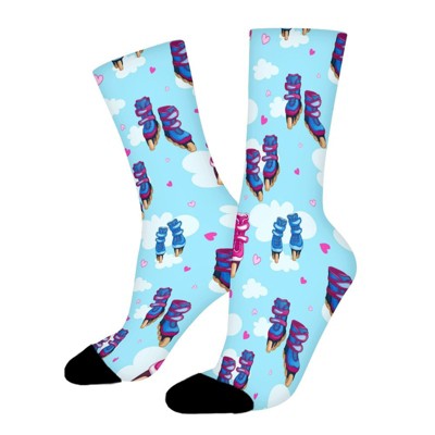 Roller Skating Women Printed Crew Socks Funny Funky Socks Soft Polyester Novelty Gifts for Artists Men