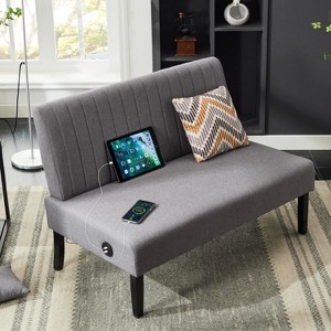 Mini Armless Loveseat Sofa with USB, Velvet Couch for Small Spaces, Bedroom, Dorm, Office, Living Room - 1 of 4
