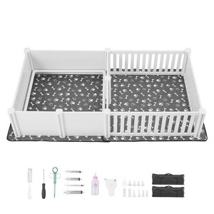 VEVOR Dogs Whelping Box, 93.3x48.4x18.1 inch, Plastic PVC Puppies Playpen with Height Adjustable Door and Washable Pee Pad, Milk White - 1 of 4