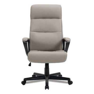 Tan High-Back Task Chair with Fixed Arms and Plastic Base