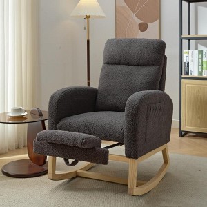 Fabric Upholstered Nursery Glider Rocking Chair with Solid Wood Legs, High Backrest and Side Pocket - 1 of 4
