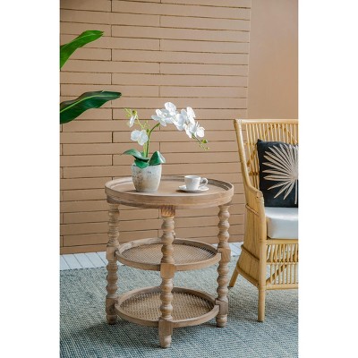 Vynxaria Rustic Round 3-Tiered Side Table, Natural Brown Finish, 23.5" x 25"H