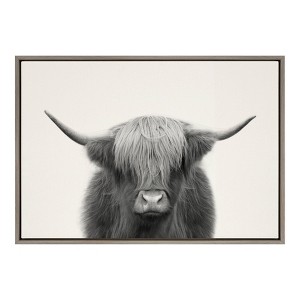 Sylvie Hey Dude Highland Cow by The Creative Bunch Studio Framed Wall Canvas Gray - Kate & Laurel All Things Decor - 1 of 4