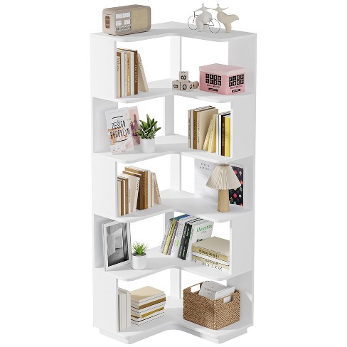 Trinity Rotating Bookshelf, 4 Tier Floor Standing Small Corner Bookshelf  360 Display Wood Bookcase Storage Rack, White : Target