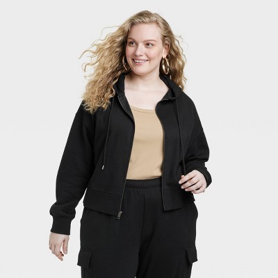 Women's Cropped Zip-up Sweatshirt - Universal Thread™ Black 2x : Target