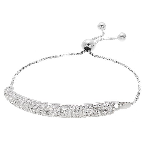 Women's Adjustable Bracelet with Clear Pave Set Round Cubic Zirconias - Silver/Clear (9.25") - image 1 of 1