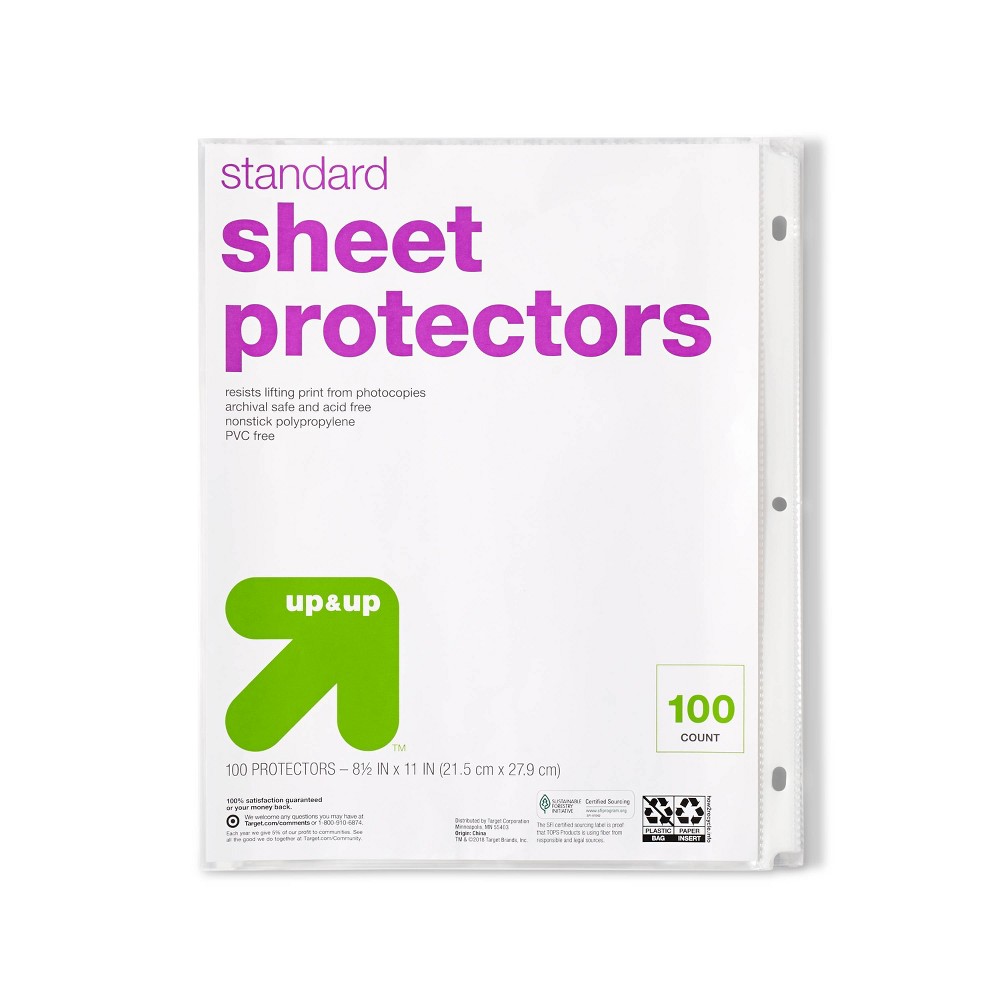 100ct Letter Sheet Protectors Clear - up & up™