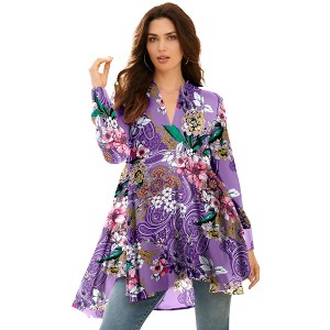 Roaman's Women's Plus Size Fit And Flare Crinkle Tunic - 1 of 4