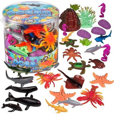 Ocean Sea Creature Action Figures - 30 Pieces  18 Unique Sculpts- Giant Ocean Animal Toys Playset