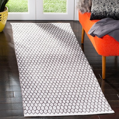 Coastal Charm Charcoal/Ivory Geometric Handwoven Wool-Cotton Runner Rug