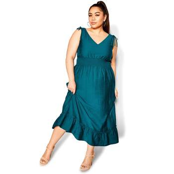 City Chic  Women's Plus Size Sassy V Dress - Emerald - 12 Plus