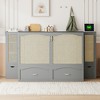 Vynxaria Queen Size Murphy Bed: Wall Bed with Drawer, Rattan Decor, 2 Storage Cabinets, Sockets & USB Ports, Pulley Design in Gray. - 4 of 4