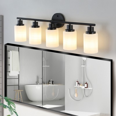 24.40"Modern 4-Light Vanity Bathroom Mirror Light, Frosted White Glass with Black Iron Frame, Contemporary Wall Sconce (No Bulbs)