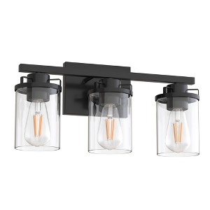 YANSUN 18 in. 3-Light Black Vanity Light with Cylinder Clear Glass Shade for Bathrooms Powder Rooms or Dressing Rooms - 1 of 1
