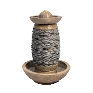 Teamson Home Outdoor Cobblestone and Sphere Waterfall Fountain with LED Lights, Gray - 1 of 4