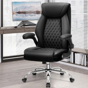 KERDOM Big and Tall Breathable Leather Office Chair with Lumbar Support Flip-Up Armrests, Black - 1 of 4