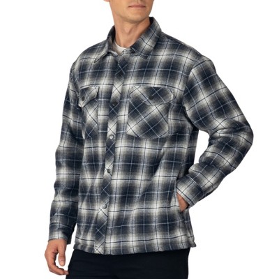 Alpine Swiss Mens Henry Quilted Flannel Jacket Warm Plaid Shacket Four Pockets Snap Buttons Winter Work Coat for Cold Weather