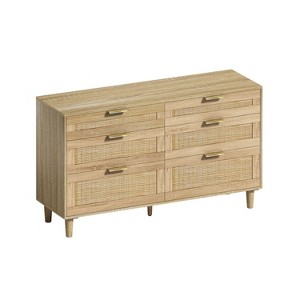 TIRAMISUBEST 51" Rattan Natural Dresser with Drawers, 6 Drawer Dresser, Clothes Storage Cabinet for Hallway, Living Room, Bedroom - 1 of 4