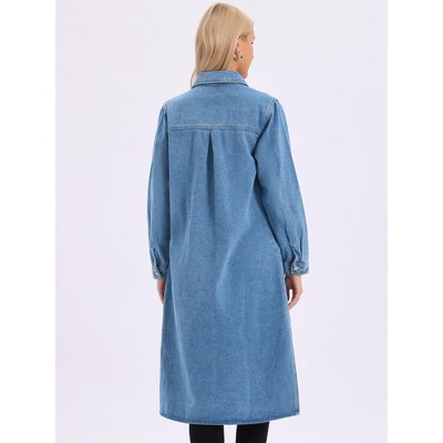 INSPIRE CHIC Women Denim Button Down Curved Hem Fall Long Sleeve Midi