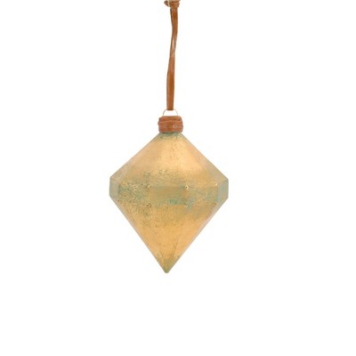 Melrose 5.5" Weathered Geometric Teardrop Glass Christmas Ornament - Gold/Green