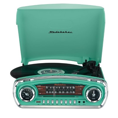 Teal Retro 3-Speed Turntable with Bluetooth and AM/FM Radio