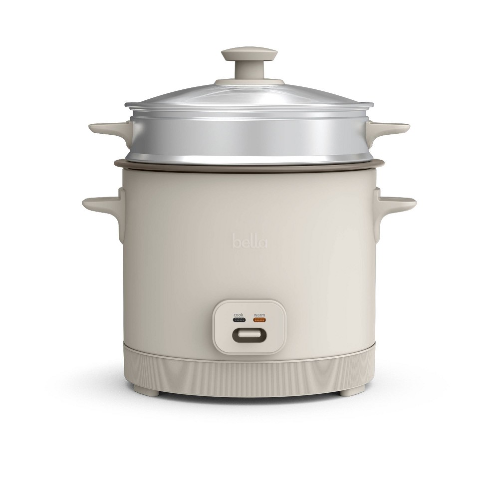 bella 16 Cup Rice Cooker with Steamer Oatmilk: Nonstick Coating, Automatic Keep Warm, Tempered Glass Lid, 2 Settings