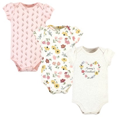 Hudson Baby Infant Girl Cotton Bodysuits, Thankful Floral, Newborn